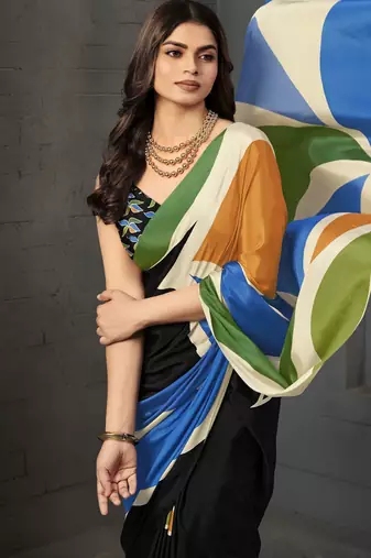 Multy malai crepe silk blend digital printed fancy partywear saree