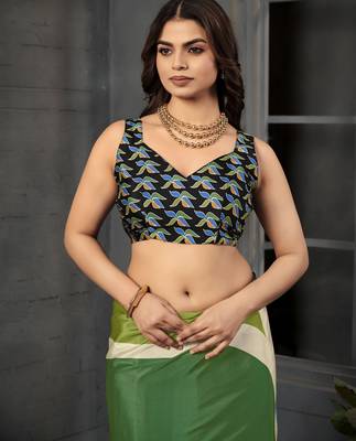 Multy malai crepe silk blend digital printed fancy partywear saree 4