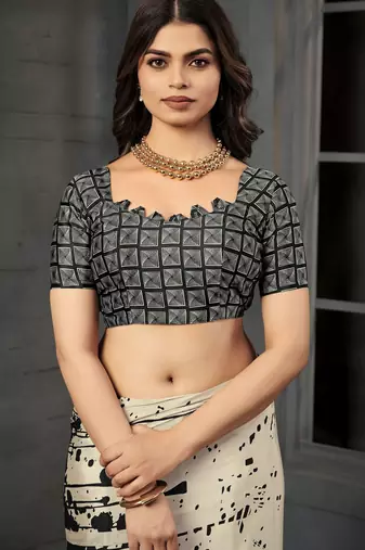 Black malai crepe silk blend digital printed fancy partywear saree