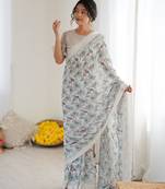 Grey color ethnic printed georgette fabric girlie partywear saree