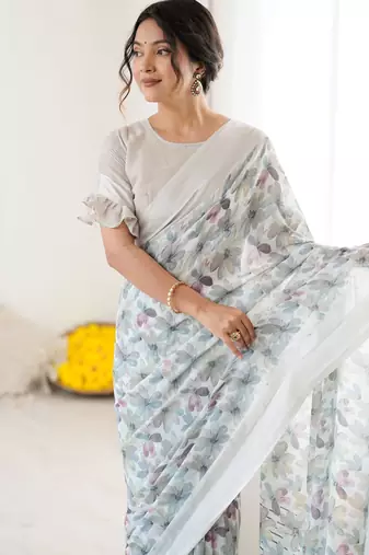 Grey ethnic printed georgette girlie partywear saree