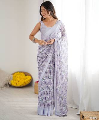 Purple ethnic printed georgette girlie partywear saree 1