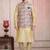 Cream printed banarasi silk 3 peice jacket set for men