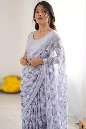 Purple ethnic printed georgette girlie partywear saree