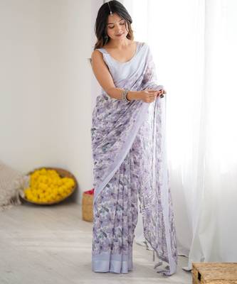 Purple ethnic printed georgette girlie partywear saree 4