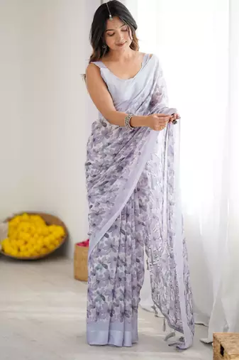 Purple ethnic printed georgette girlie partywear saree
