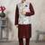 Off whte printed banarasi silk 3 peice jacket set for men