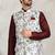 Off whte printed banarasi silk 3 peice jacket set for men