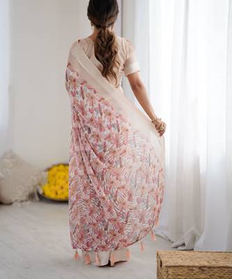 Peach ethnic printed georgette girlie partywear saree 2
