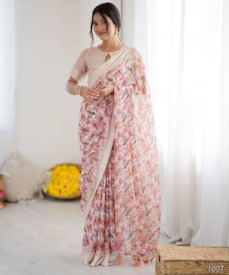 Peach ethnic printed georgette girlie partywear saree 4