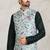 Pista green printed banarasi silk 3 peice jacket set for men