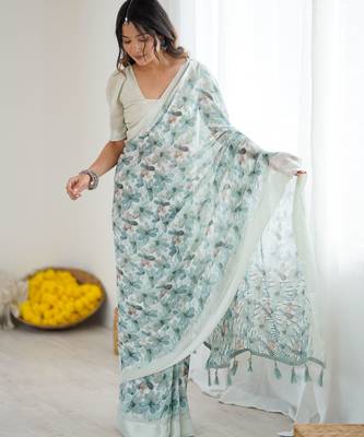 Pista ethnic printed georgette girlie partywear saree 1