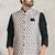 Off whte printed banarasi silk 3 peice jacket set for men