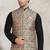 Beige printed banarasi silk 3 peice jacket set for men