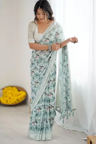 Pista ethnic printed georgette girlie partywear saree