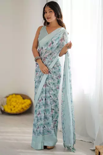 Green ethnic printed georgette girlie partywear saree