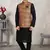 beige printed banarasi silk 3 peice nehru jacket set for men