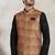 Beige printed banarasi silk 3 peice jacket set for men