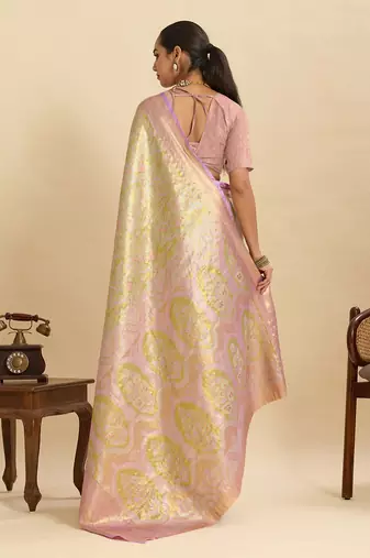 pink graceful wevon zari silk blend partywear saree