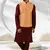 dark peach jacquard banarasi silk 3 peice nehru jacket set for men