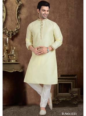 yellow jacqaurd silk brocade straight kurta pajama for men 1