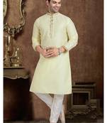Yellow jacqaurd silk brocade straight kurta for men