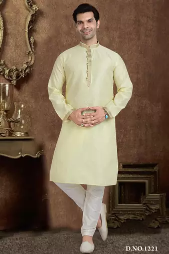 yellow jacqaurd silk brocade straight kurta pajama for men