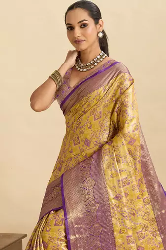 violet graceful wevon zari silk blend partywear saree