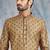 Beige printed banarasi silk straight kurta for men