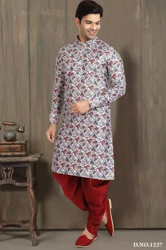 Multi color printed banarasi silk straight kurta for men