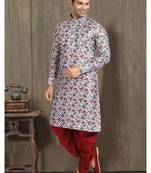 Multi color printed banarasi silk straight kurta for men