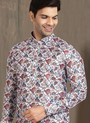multi color printed banarasi silk straight dhoti kurta  for men 2