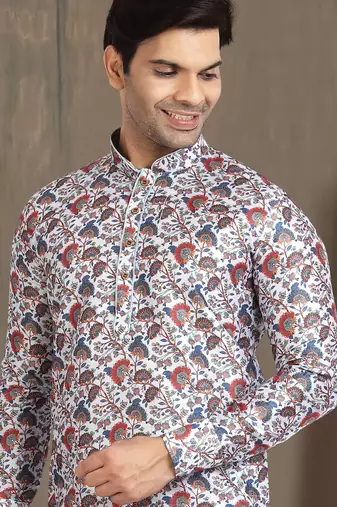 multi color printed banarasi silk straight dhoti kurta  for men