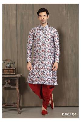 multi color printed banarasi silk straight dhoti kurta  for men 3