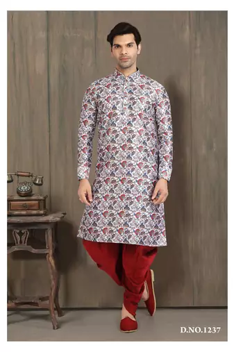 multi color printed banarasi silk straight dhoti kurta  for men