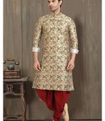 Green printed banarasi silk straight kurta for men