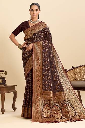 coffee color wevon jari designer soft silk blend partywear saree