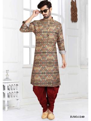 multi color printed banarasi silk straight dhoti kurta  for men 1