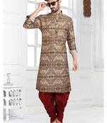 Multi color printed banarasi silk straight kurta for men