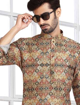 multi color printed banarasi silk straight dhoti kurta  for men 2