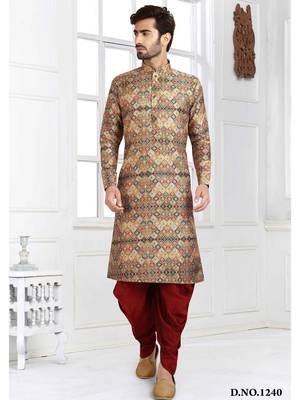 multi color printed banarasi silk straight dhoti kurta  for men 3