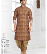 Brown printed banarasi silk straight kurta for men