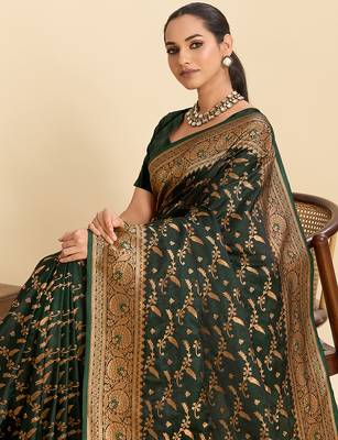 green wevon zari soft silk blend partywear saree 3