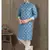blue cotton printed fabric straight kurta churidar for men