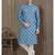 Blue cotton printed fabric straight kurta for men