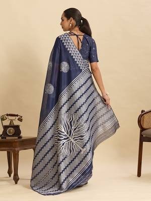 blue ethnic soft art silk blend woven saree 2