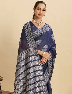 blue ethnic soft art silk blend woven saree 3