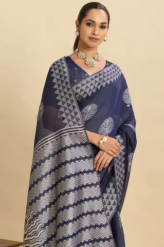 blue ethnic soft art silk blend woven saree