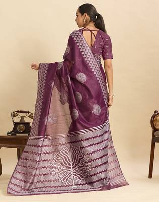 wine ethnic soft art silk blend woven saree 2