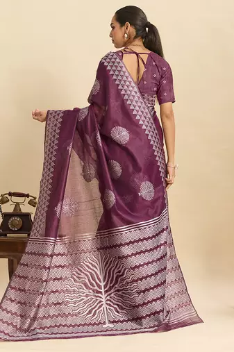 wine ethnic soft art silk blend woven saree